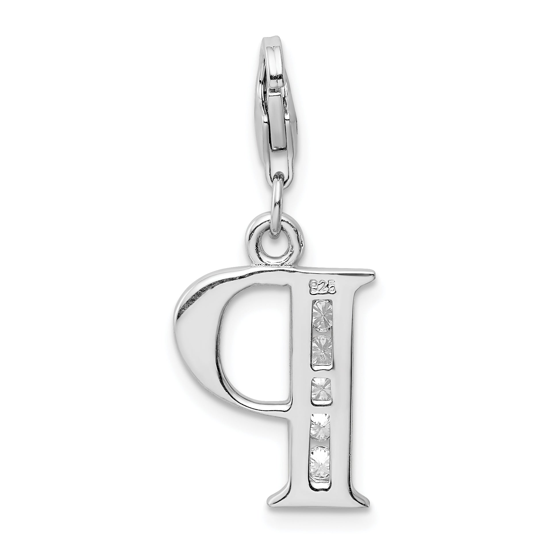 Amore La Vita Sterling Silver CZ Initial P Charm with Rhodium Finish