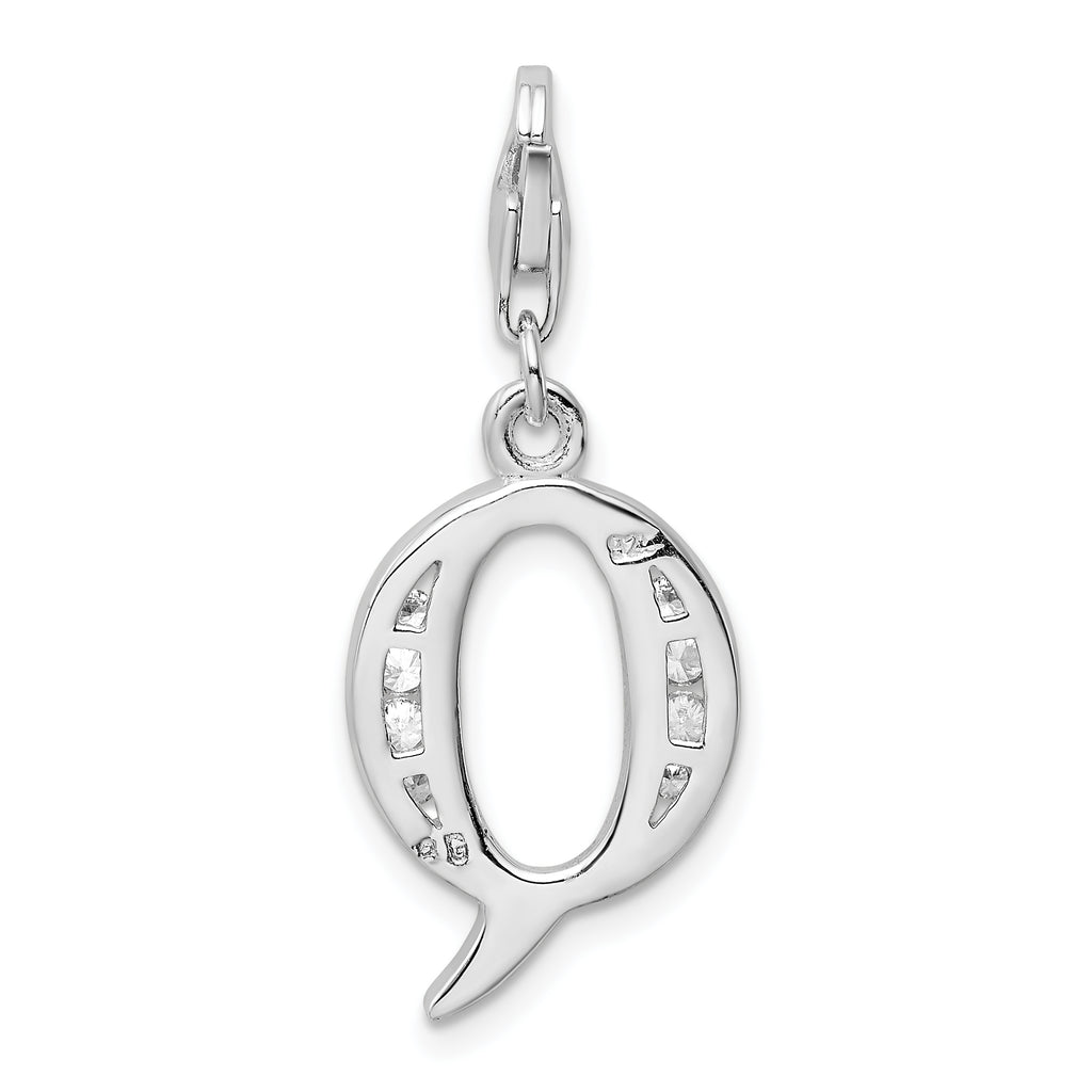 Sterling Silver CZ Initial Q Charm with Rhodium Finish