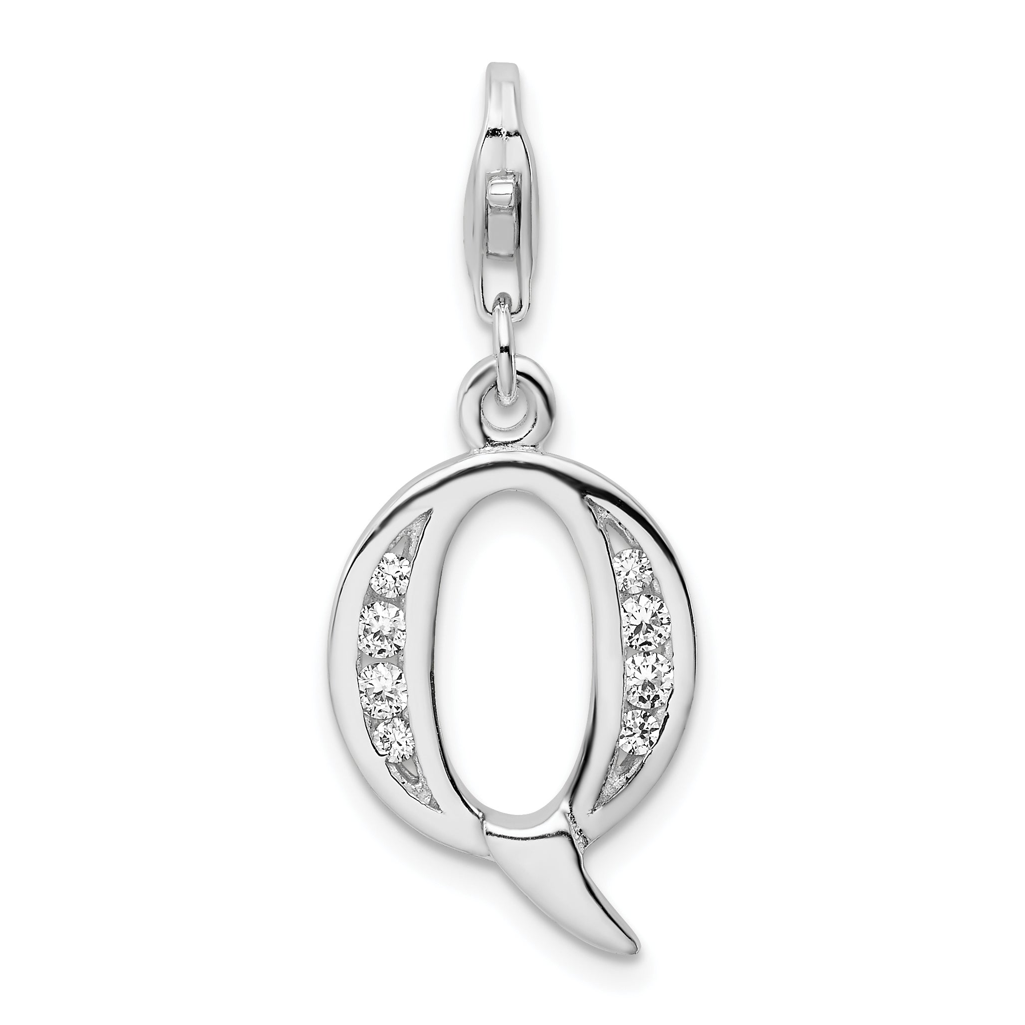 Amore La Vita Sterling Silver Rhodium-plated Polished CZ Letter Q Initial Charm with Fancy Lobster Clasp Main image
