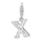 Sterling Silver CZ Initial X Charm with Rhodium Finish and Lobster Clasp