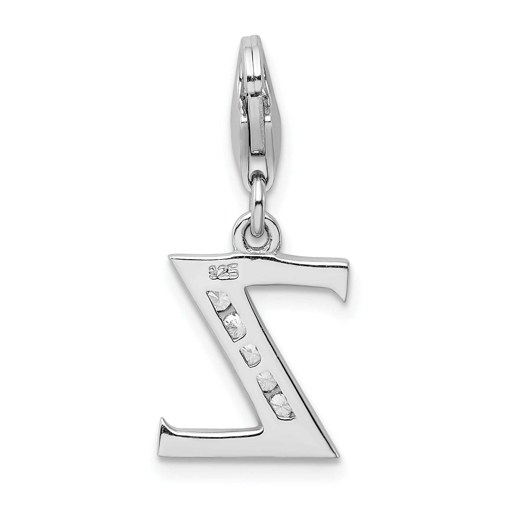 Sterling Silver CZ Letter Z Charm with Fancy Clasp by Sophia Jewelers