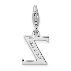 Sterling Silver CZ Letter Z Charm with Fancy Clasp by Sophia Jewelers