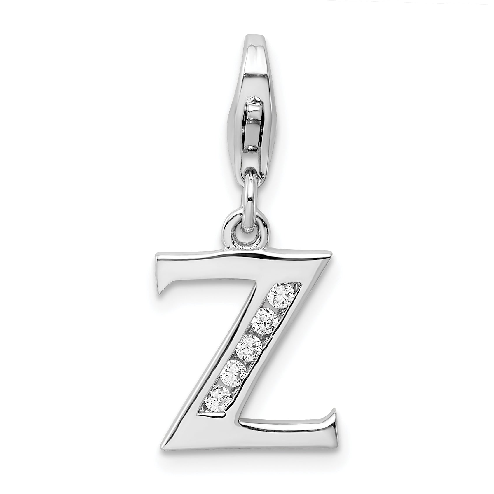 Amore La Vita Sterling Silver Rhodium-plated Polished CZ Letter Z Initial Charm with Fancy Lobster Clasp
