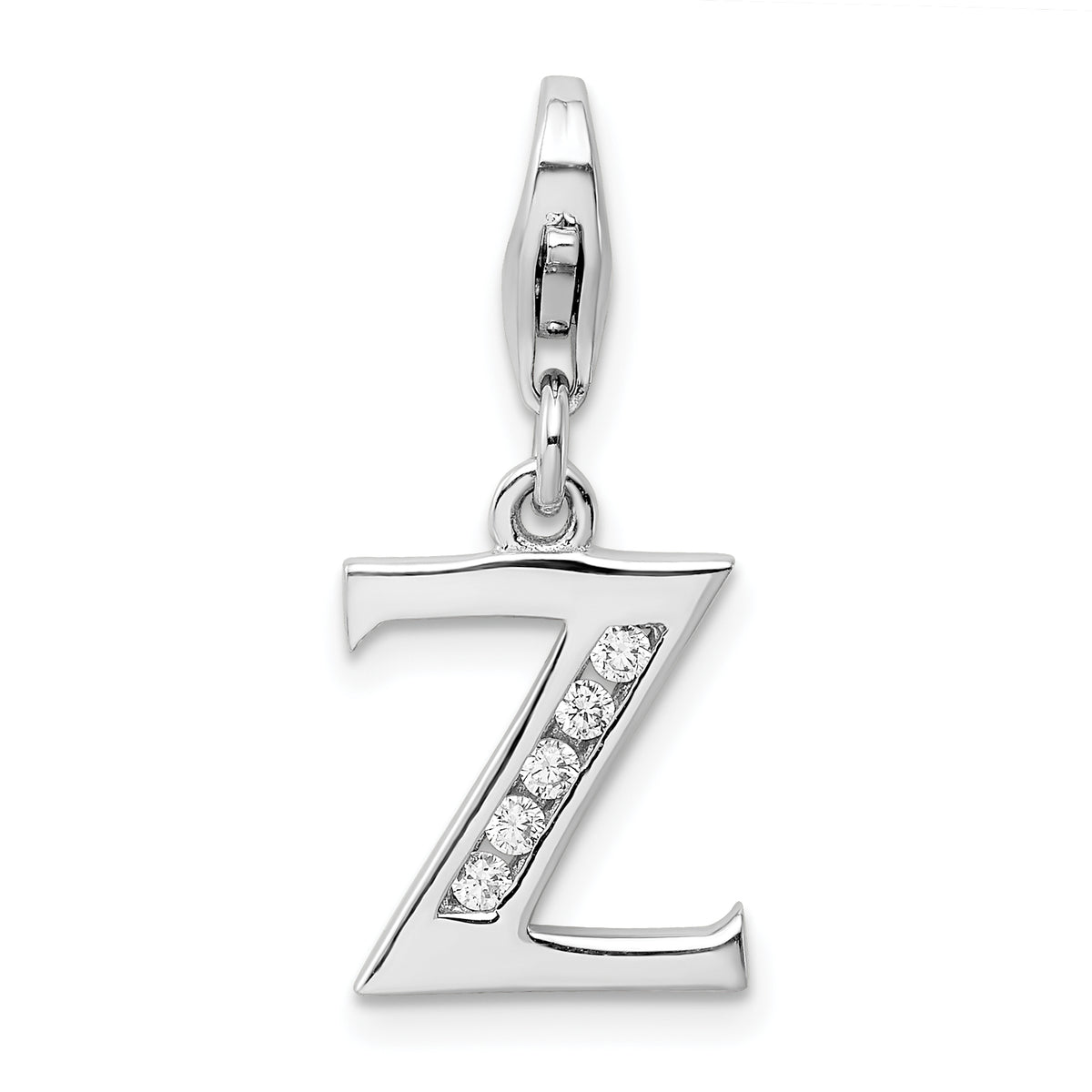 Amore La Vita Sterling Silver Rhodium-plated Polished CZ Letter Z Initial Charm with Fancy Lobster Clasp