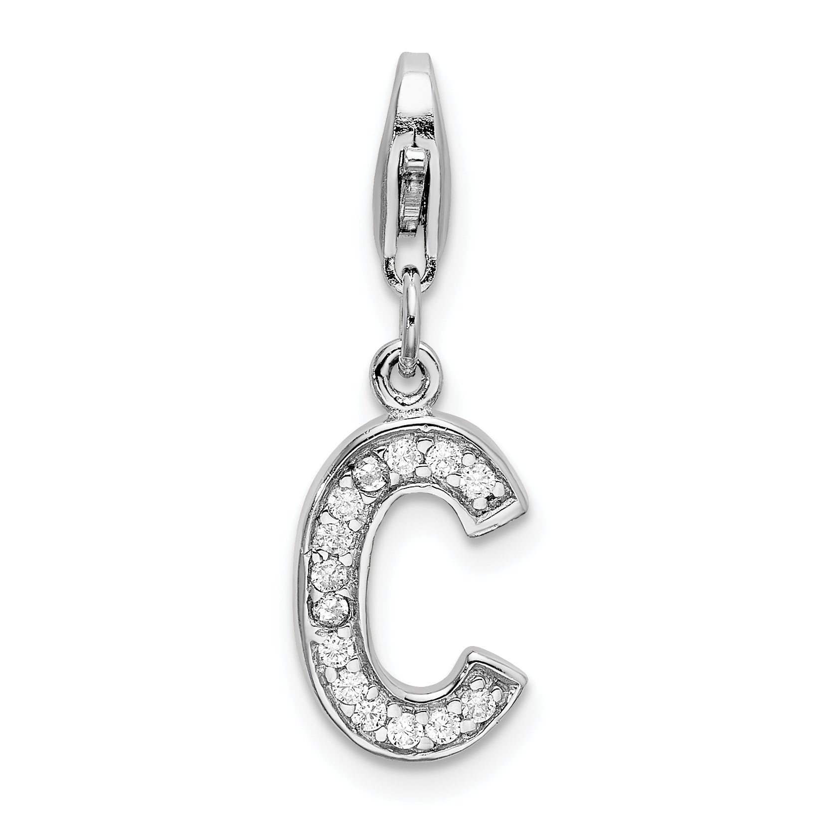 Amore La Vita Sterling Silver Rhodium-plated Polished CZ Letter C Initial Charm with Fancy Lobster Clasp Main image