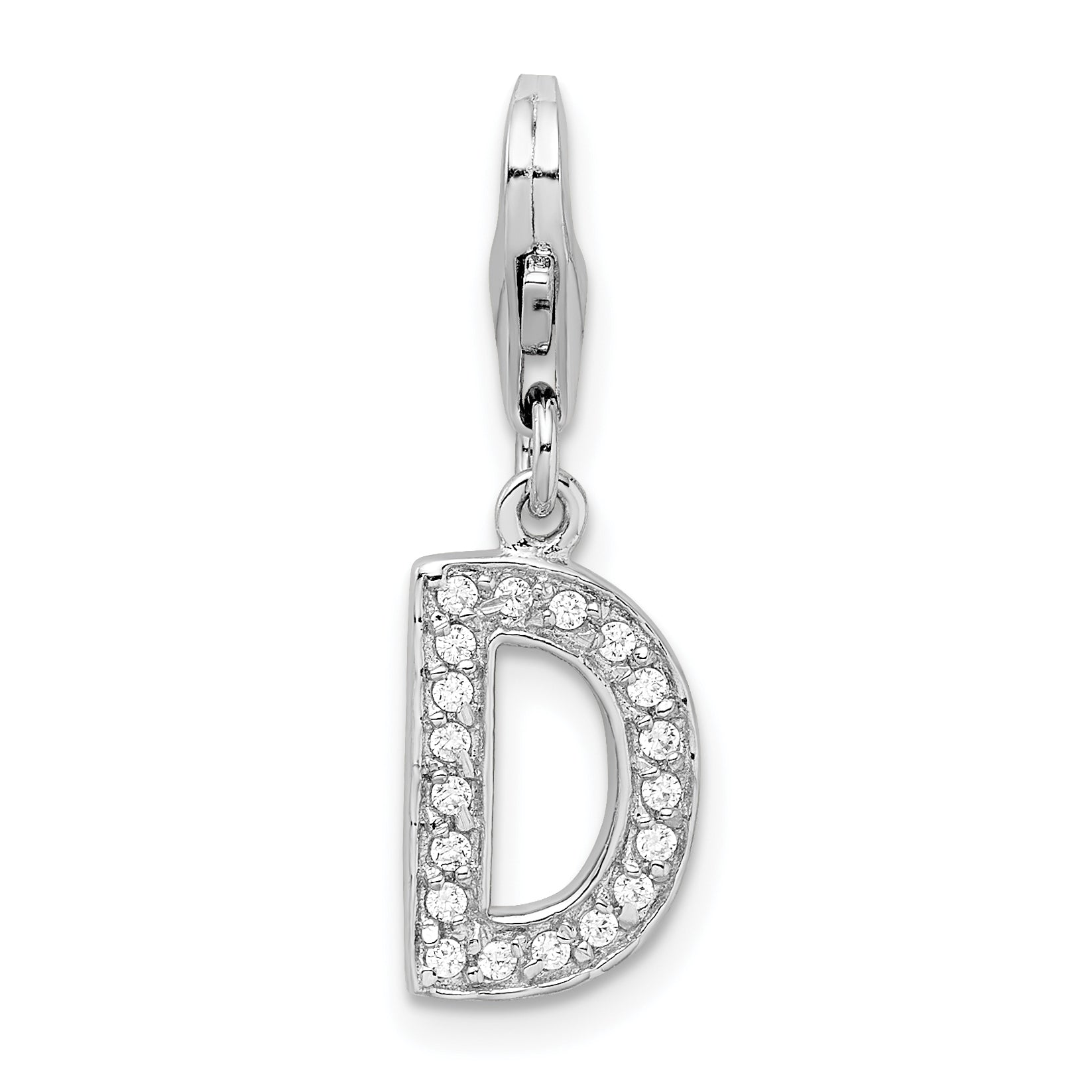 Amore La Vita Sterling Silver Rhodium-plated Polished CZ Letter D Initial Charm with Fancy Lobster Clasp Main image