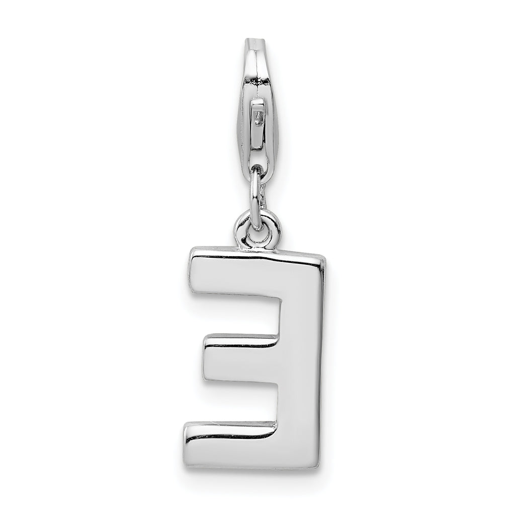 Sophia Jewelers Sterling Silver CZ Letter E Charm with Fancy Clasp
