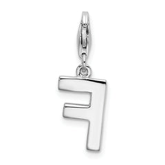Sterling Silver CZ Initial F Charm with Rhodium Plated Finish