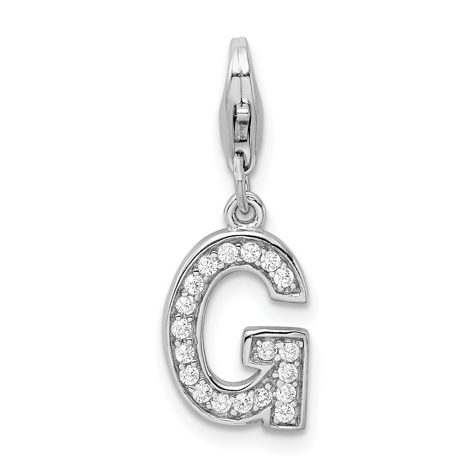 Amore La Vita Sterling Silver Rhodium-plated Polished CZ Letter G Initial Charm with Fancy Lobster Clasp Main image