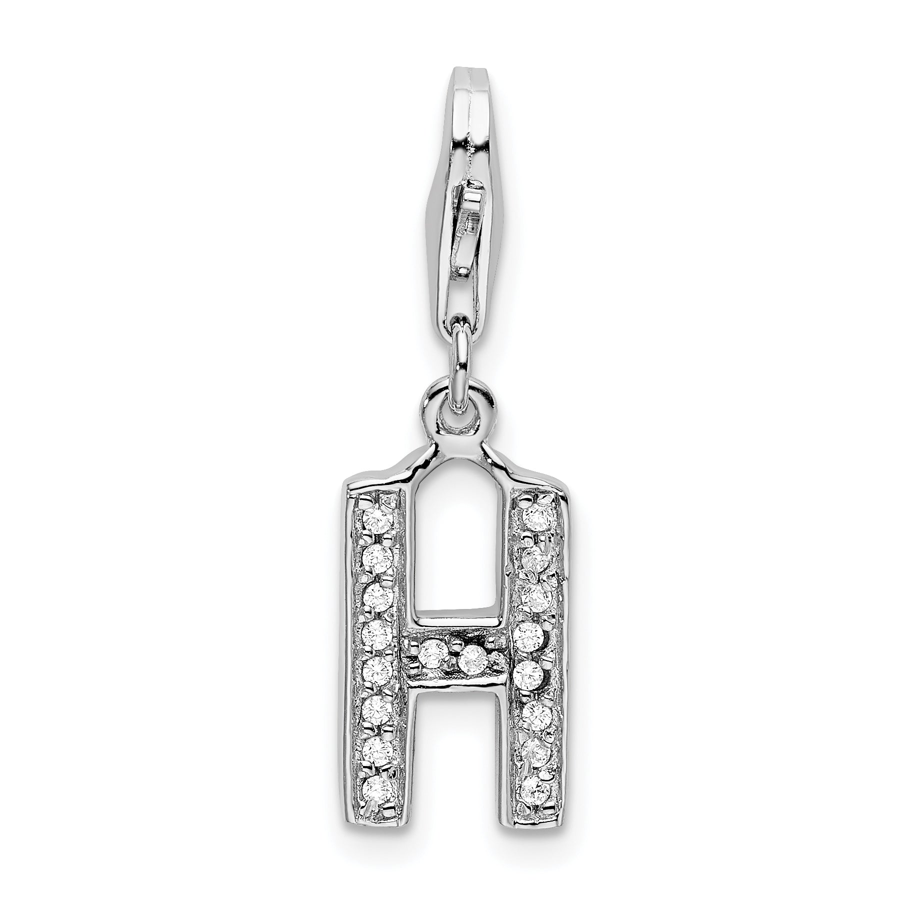 Amore La Vita Sterling Silver Rhodium-plated Polished CZ Letter H Initial Charm with Fancy Lobster Clasp Main image