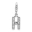 Amore La Vita Sterling Silver Rhodium-plated Polished CZ Letter H Initial Charm with Fancy Lobster Clasp