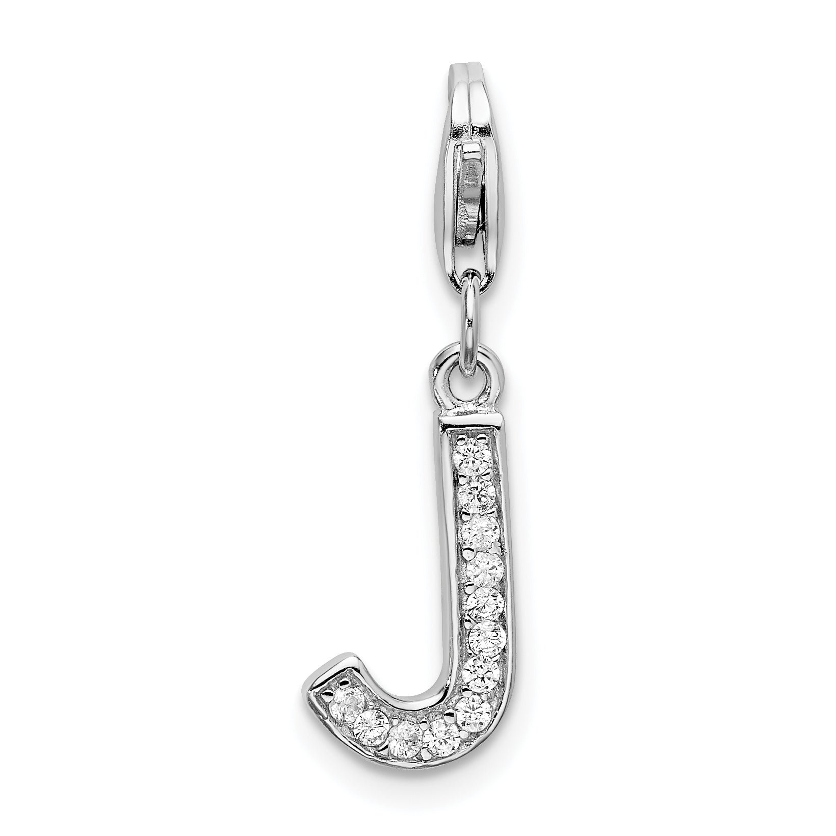 Amore La Vita Sterling Silver Rhodium-plated Polished CZ Letter J Initial Charm with Fancy Lobster Clasp Main image
