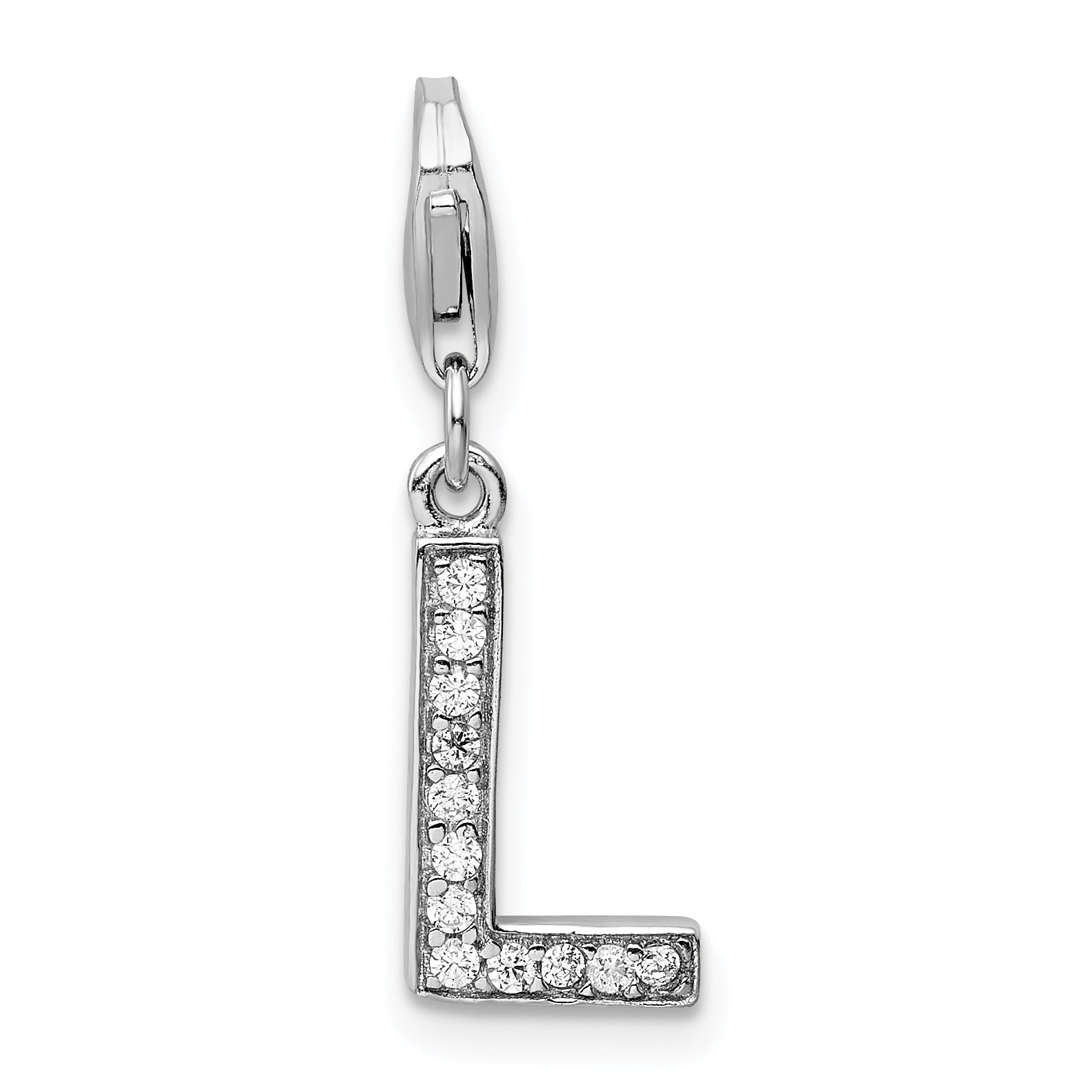 Amore La Vita Sterling Silver Rhodium-plated Polished CZ Letter L Initial Charm with Fancy Lobster Clasp Main image