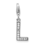 Amore La Vita Sterling Silver Rhodium-plated Polished CZ Letter L Initial Charm with Fancy Lobster Clasp