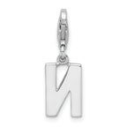 Sterling Silver CZ Letter N Charm with Rhodium Finish