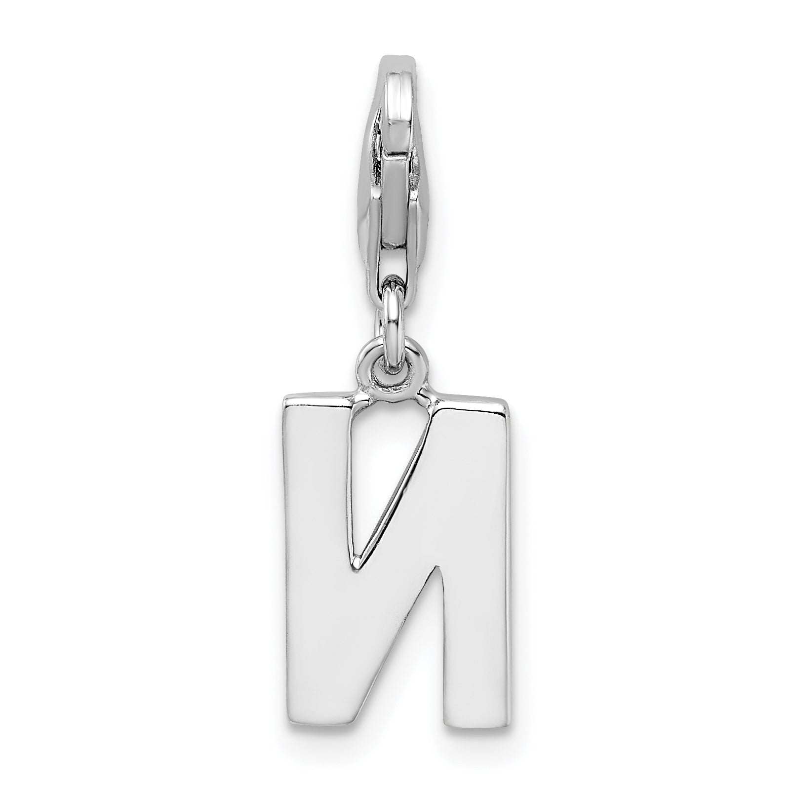 Sterling Silver CZ Letter N Charm with Rhodium Finish
