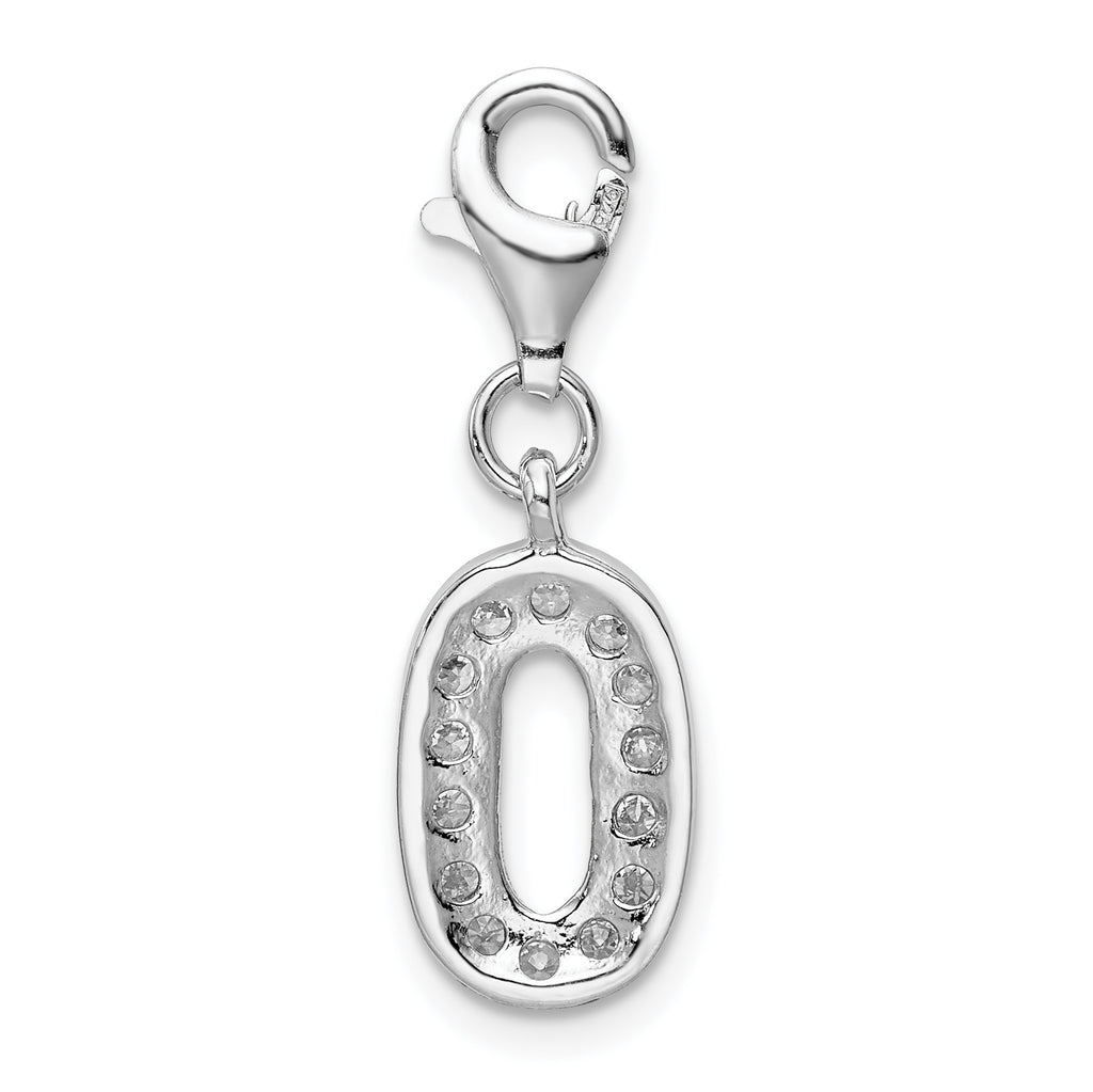 Sterling Silver CZ Numeral Charm with Rhodium Finish and Lobster Clasp