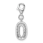 Sterling Silver CZ Numeral Charm with Rhodium Finish and Lobster Clasp