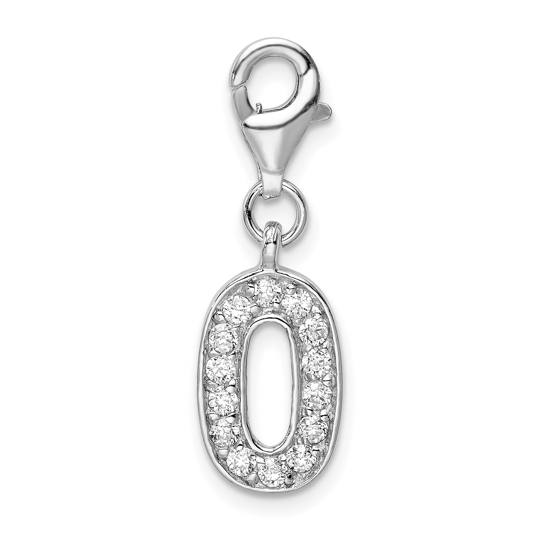 Amore La Vita Sterling Silver Rhodium-plated Polished CZ Numeral 0 Charm with Fancy Lobster Clasp Main image