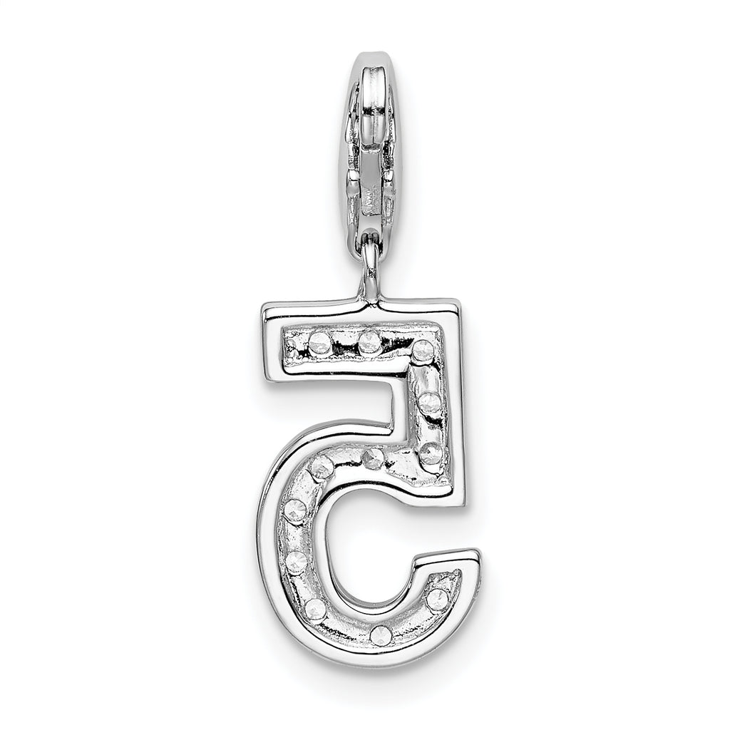 Sterling Silver CZ Number 5 Charm with Rhodium Plating