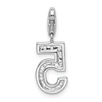 Sterling Silver CZ Number 5 Charm with Rhodium Plating