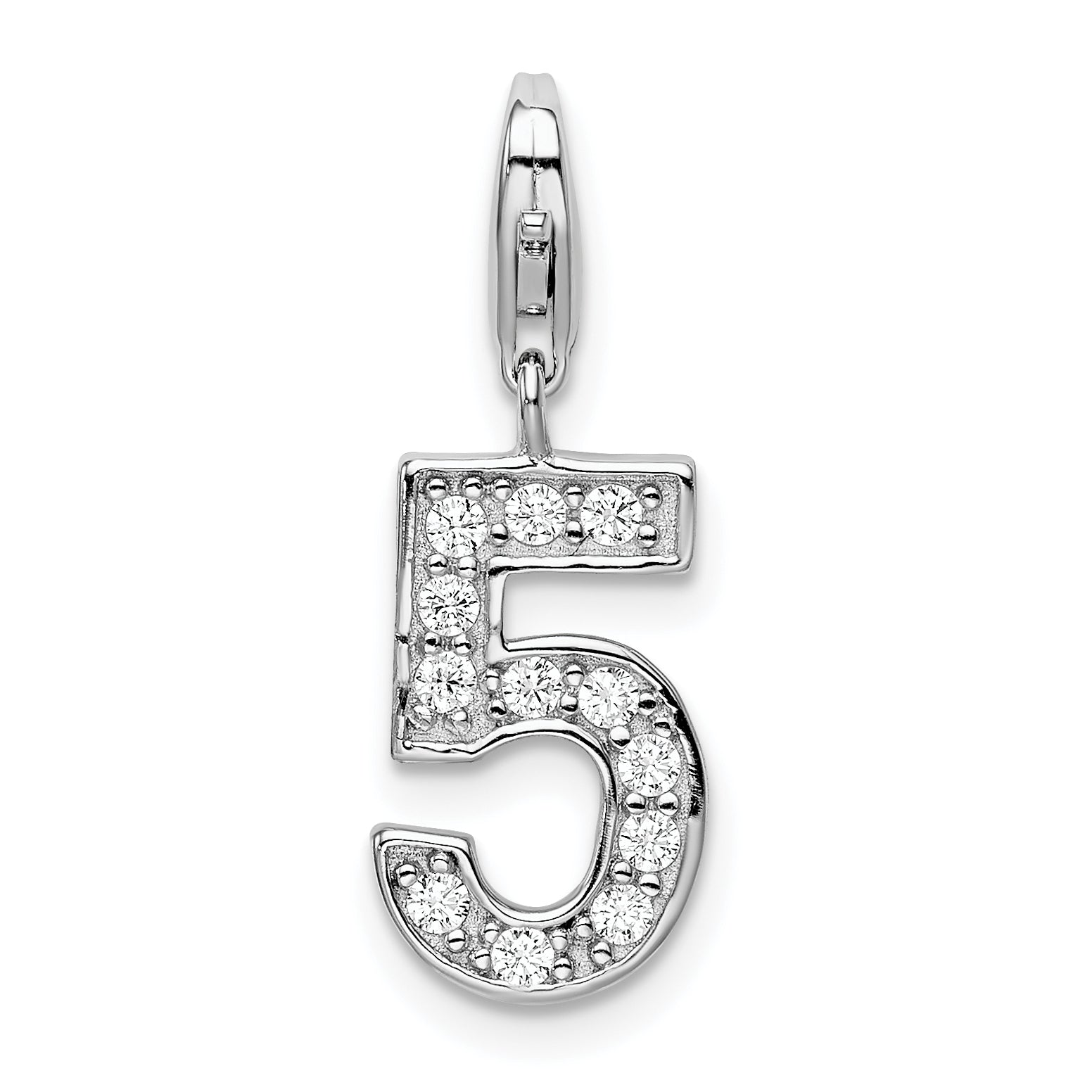 Sterling Silver RH CZ Numeral 5 w/Lobster Clasp Charm Main image