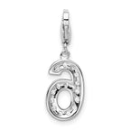 Sterling Silver 925 CZ Numeral 6 Charm with Rhodium Finish