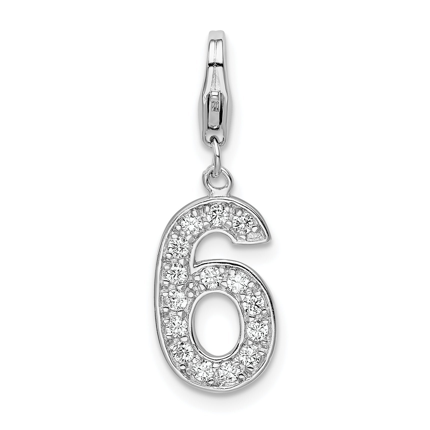Sterling Silver RH CZ Numeral 6 w/Lobster Clasp Charm Main image