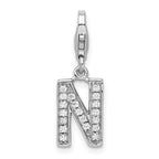 Amore La Vita Sterling Silver Rhodium-plated Polished CZ Letter N Initial Charm with Fancy Lobster Clasp