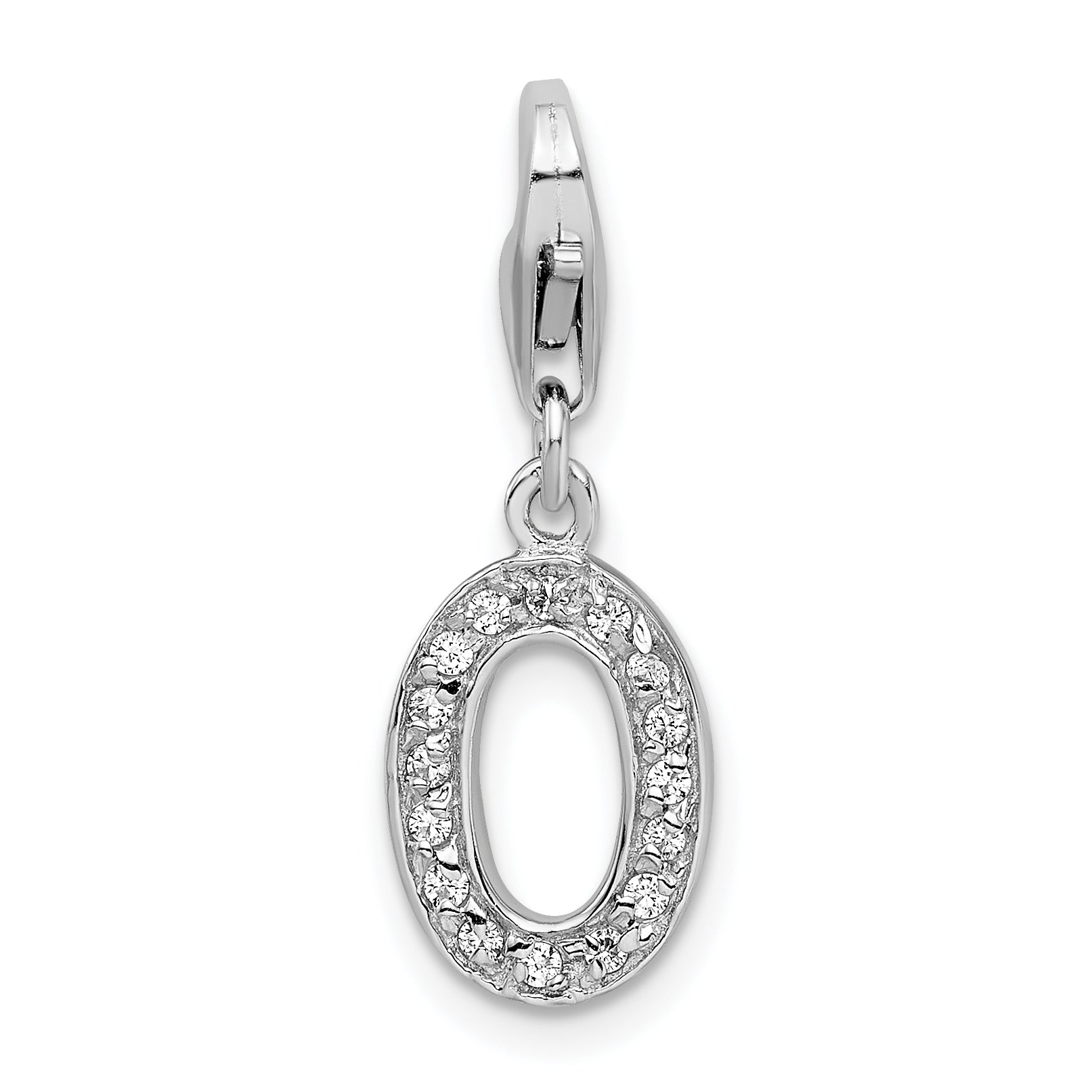 Amore La Vita Sterling Silver Rhodium-plated Polished CZ Letter O Initial Charm with Fancy Lobster Clasp Main image