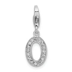 Amore La Vita Sterling Silver Rhodium-plated Polished CZ Letter O Initial Charm with Fancy Lobster Clasp