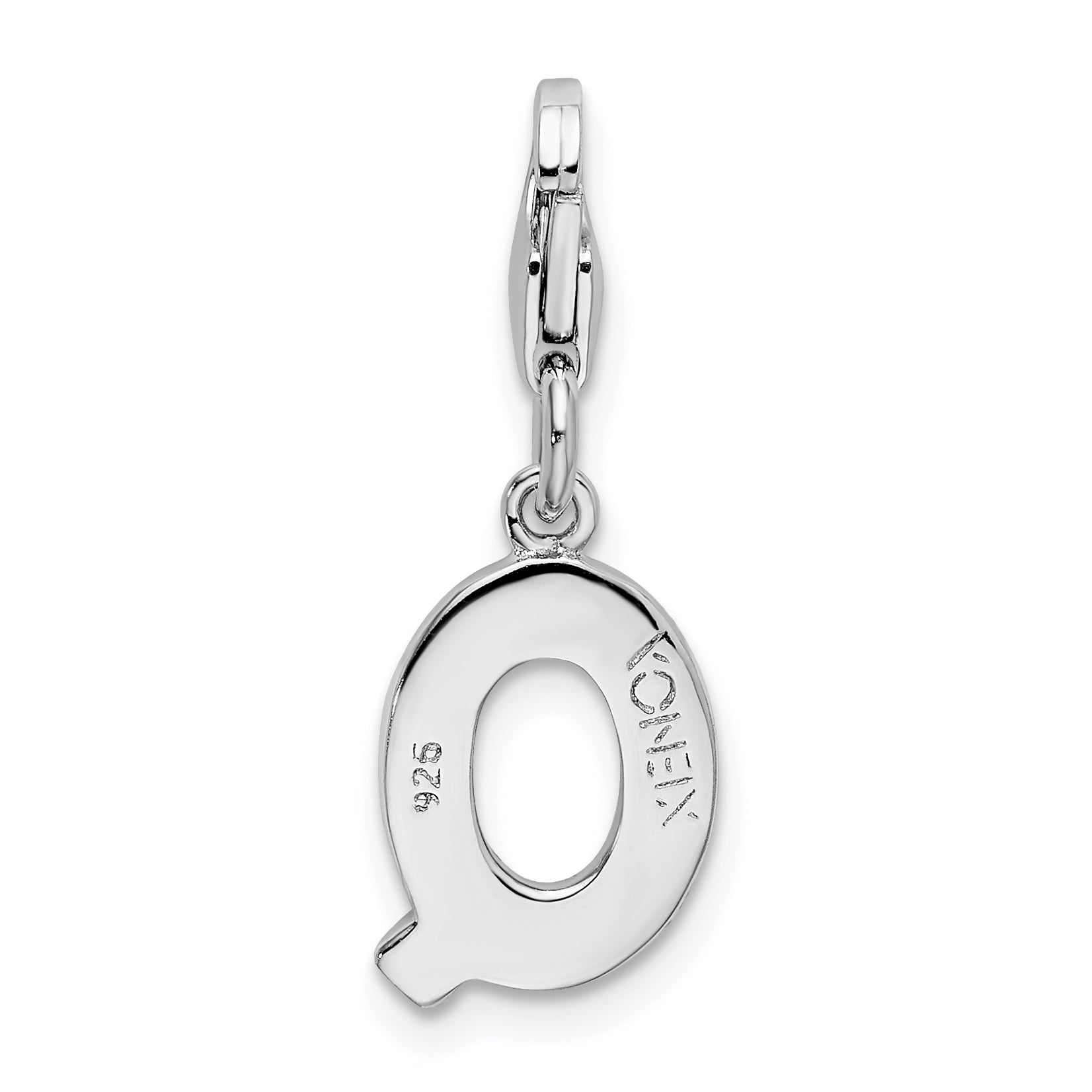 Sterling Silver CZ Initial Q Charm with Rhodium Polish
