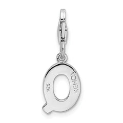 Sterling Silver CZ Initial Q Charm with Rhodium Polish