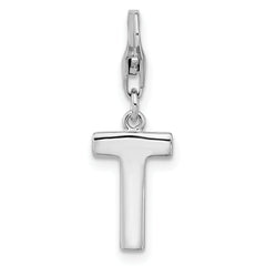 Sophia Jewelers Sterling Silver CZ Initial T Charm with Rhodium Plating