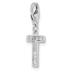 Sophia Jewelers Sterling Silver CZ Initial T Charm with Rhodium Plating