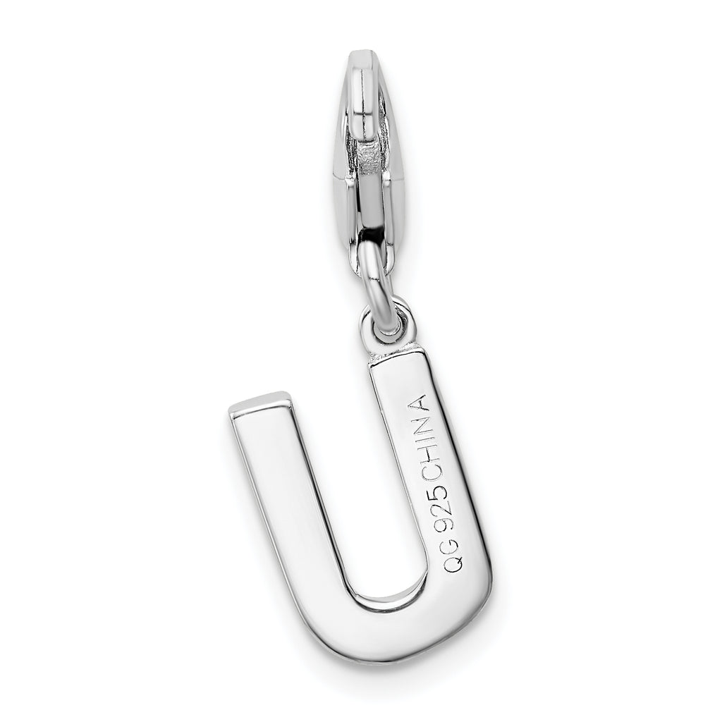 Amore La Vita Sterling Silver CZ Initial U Charm with Rhodium Finish