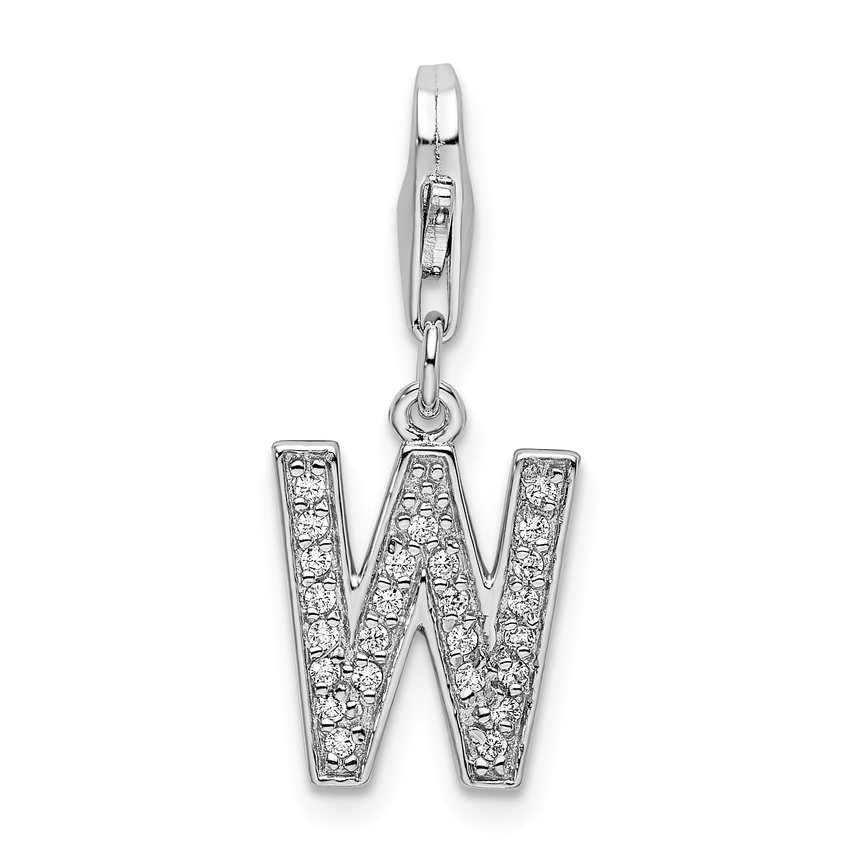 Amore La Vita Sterling Silver Rhodium-plated Polished CZ Letter W Initial Charm with Fancy Lobster Clasp Main image