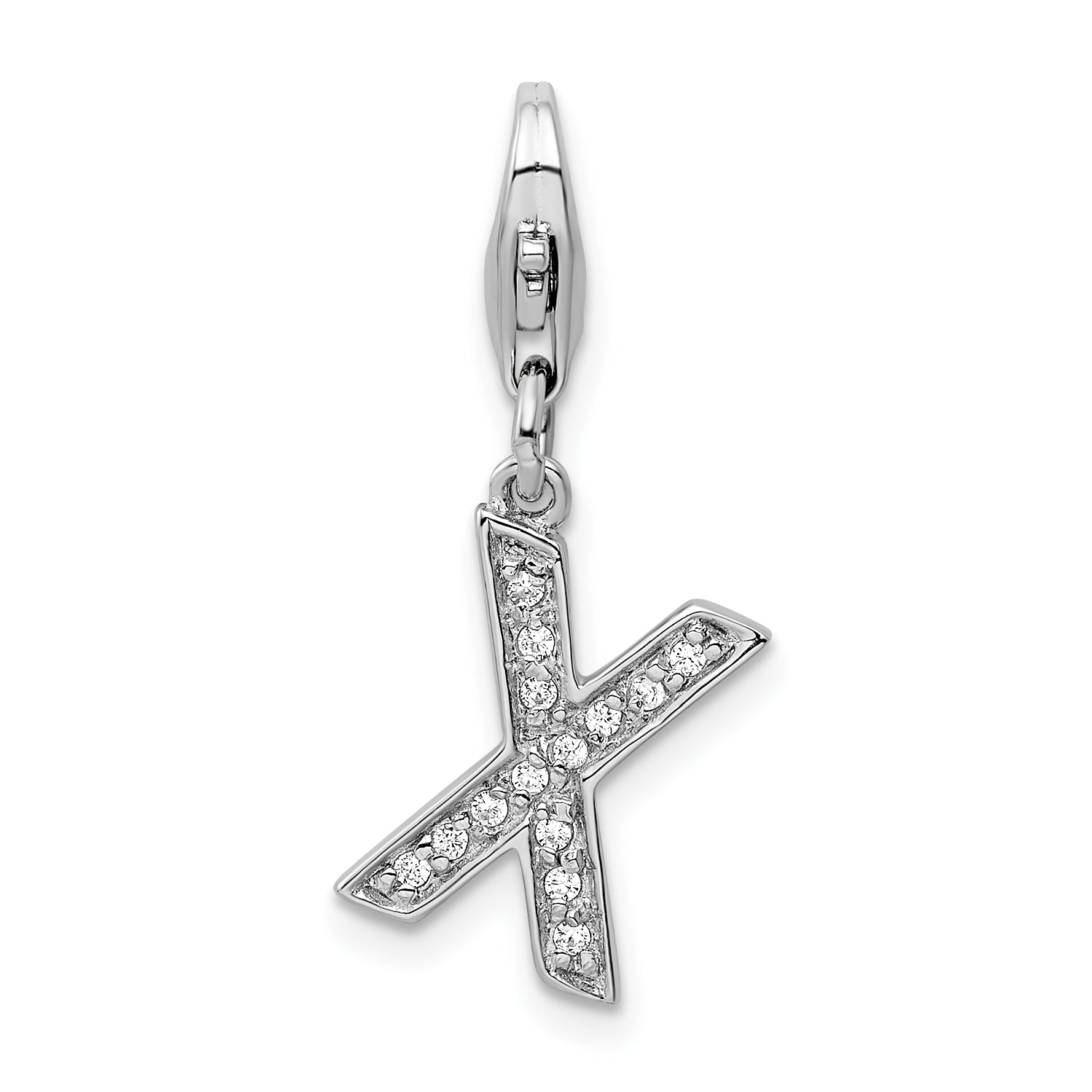 Amore La Vita Sterling Silver Rhodium-plated Polished CZ Letter X Initial Charm with Fancy Lobster Clasp Main image