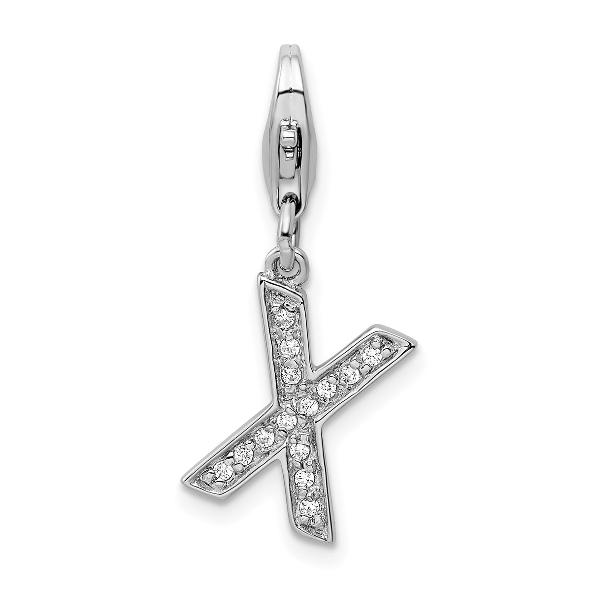 Amore La Vita Sterling Silver Rhodium-plated Polished CZ Letter X Initial Charm with Fancy Lobster Clasp
