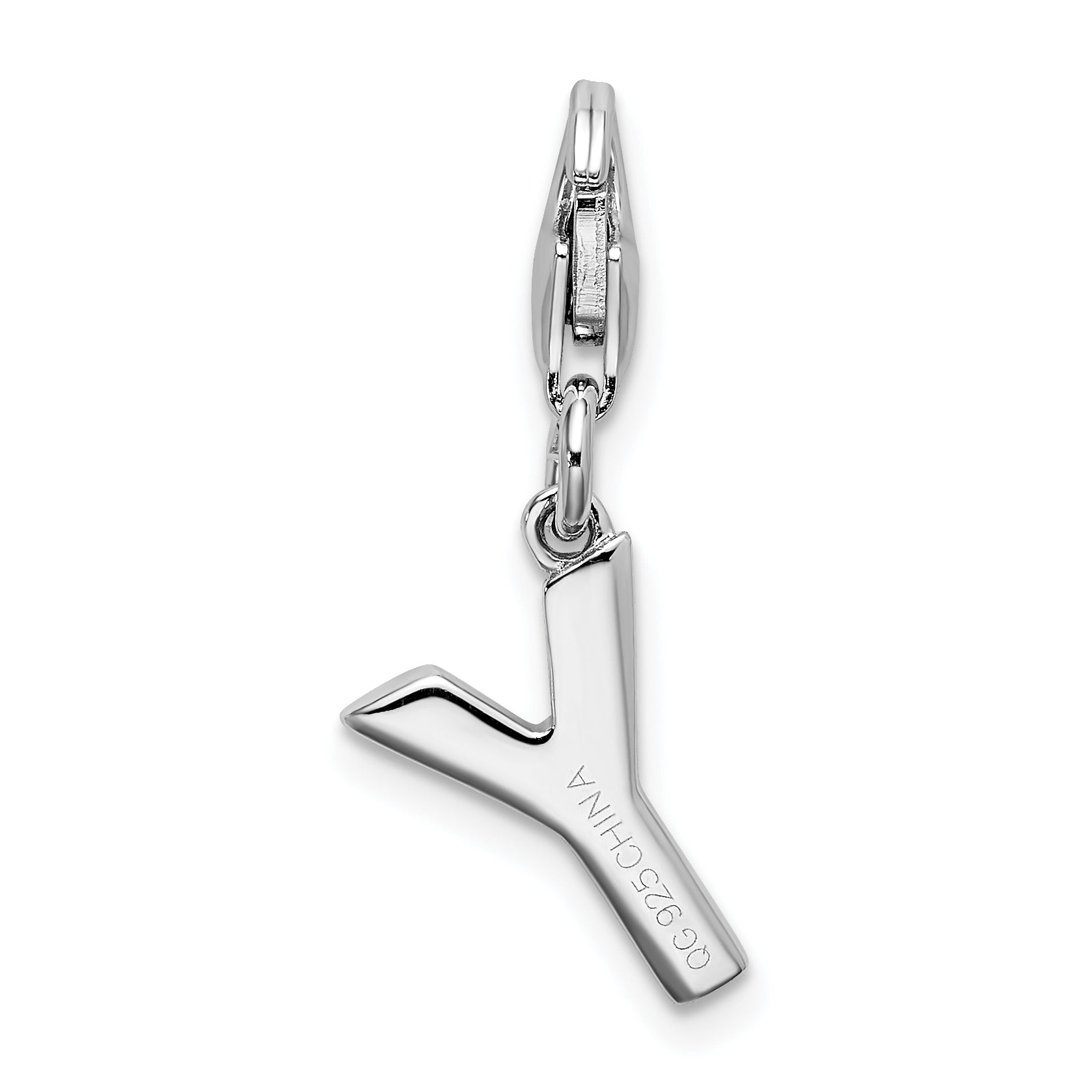 Sterling Silver CZ Initial 'Y' Charm with Rhodium Polish