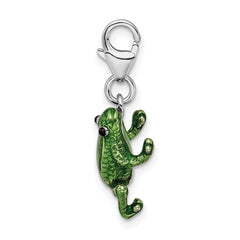 Sterling Silver 3-D Enameled Frog w/Lobster Clasp Charm