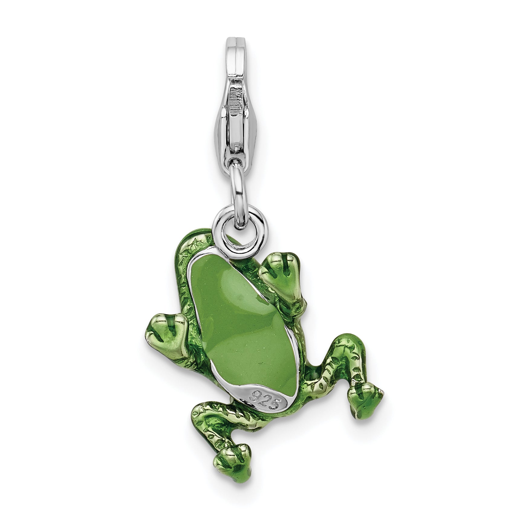 Sterling Silver 3-D Enameled Frog w/Lobster Clasp Charm