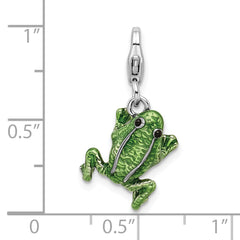 Sterling Silver 3-D Enameled Frog w/Lobster Clasp Charm