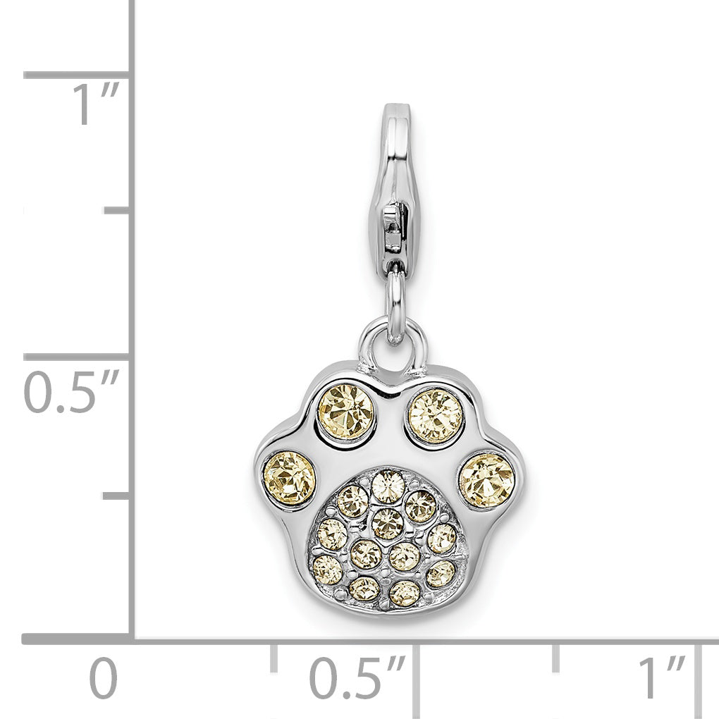 Sophia Jewelers Sterling Silver Paw Print Charm with CZ Accents