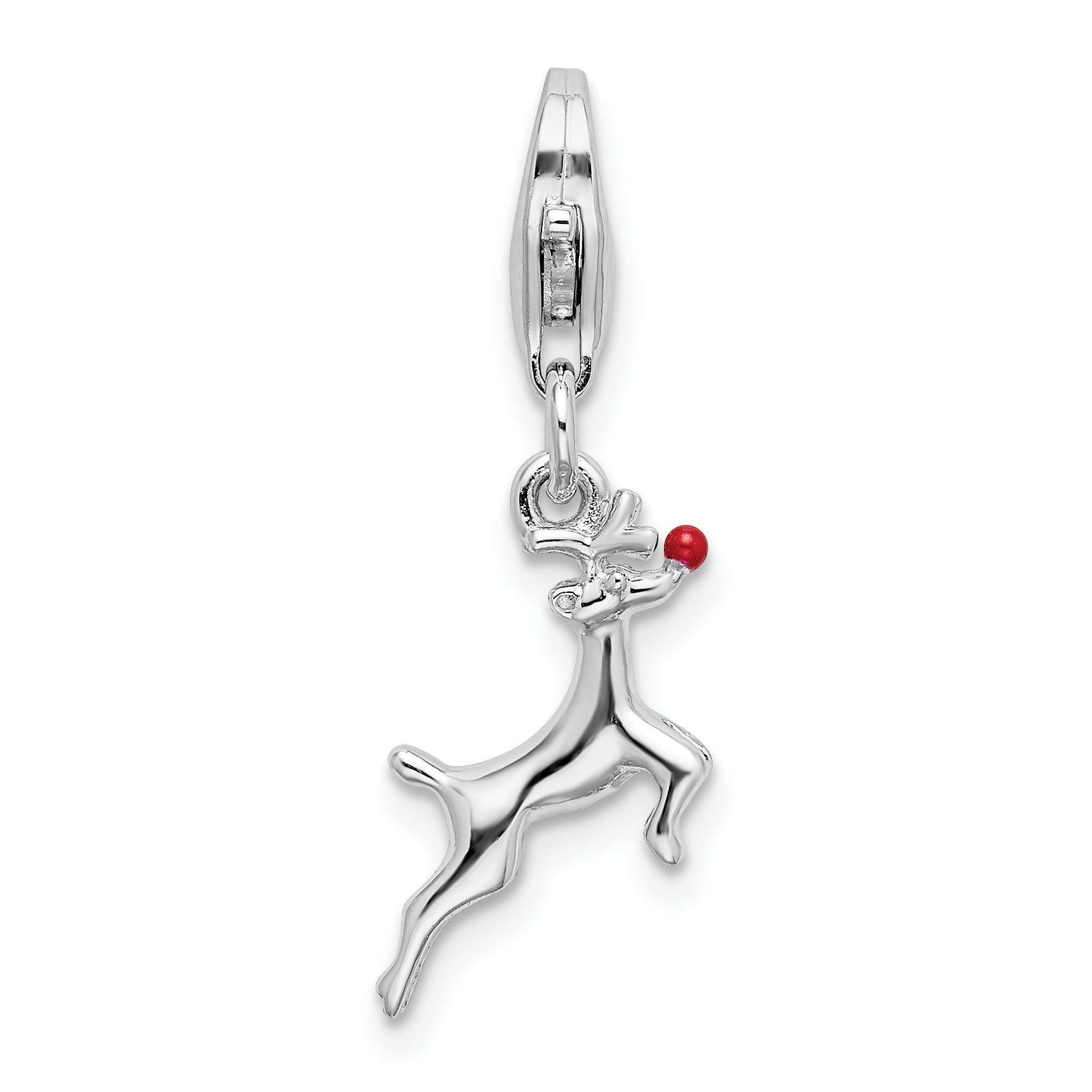 Amore La Vita Sterling Silver Rhodium-plated Polished 3-D Enameled Reindeer Charm with Fancy Lobster Clasp Main image