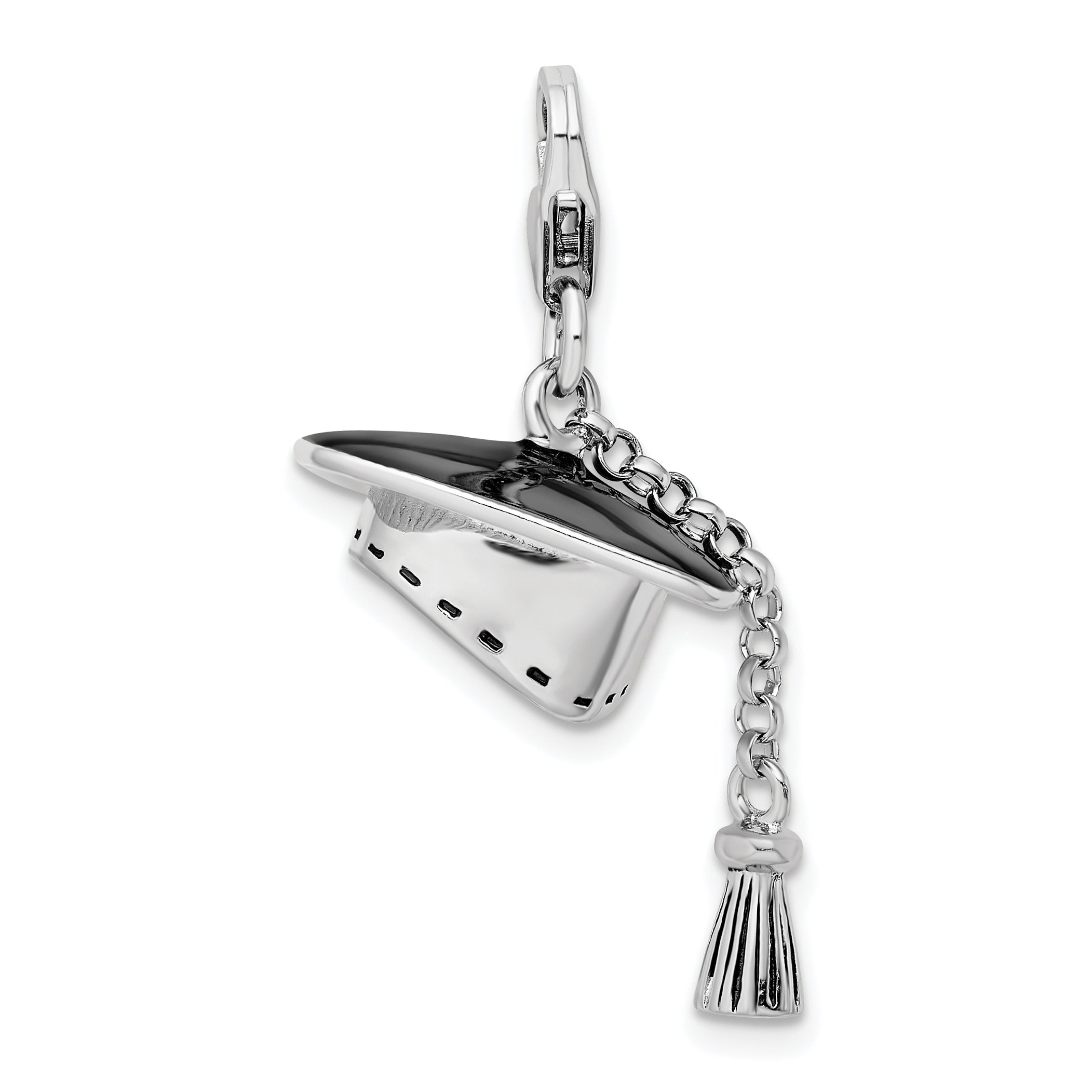 Amore La Vita Sterling Silver Rhodium-plated Polished 3-D Moveable Graduation Cap and Tassel Charm with Fancy Lobster Clasp Secondary image