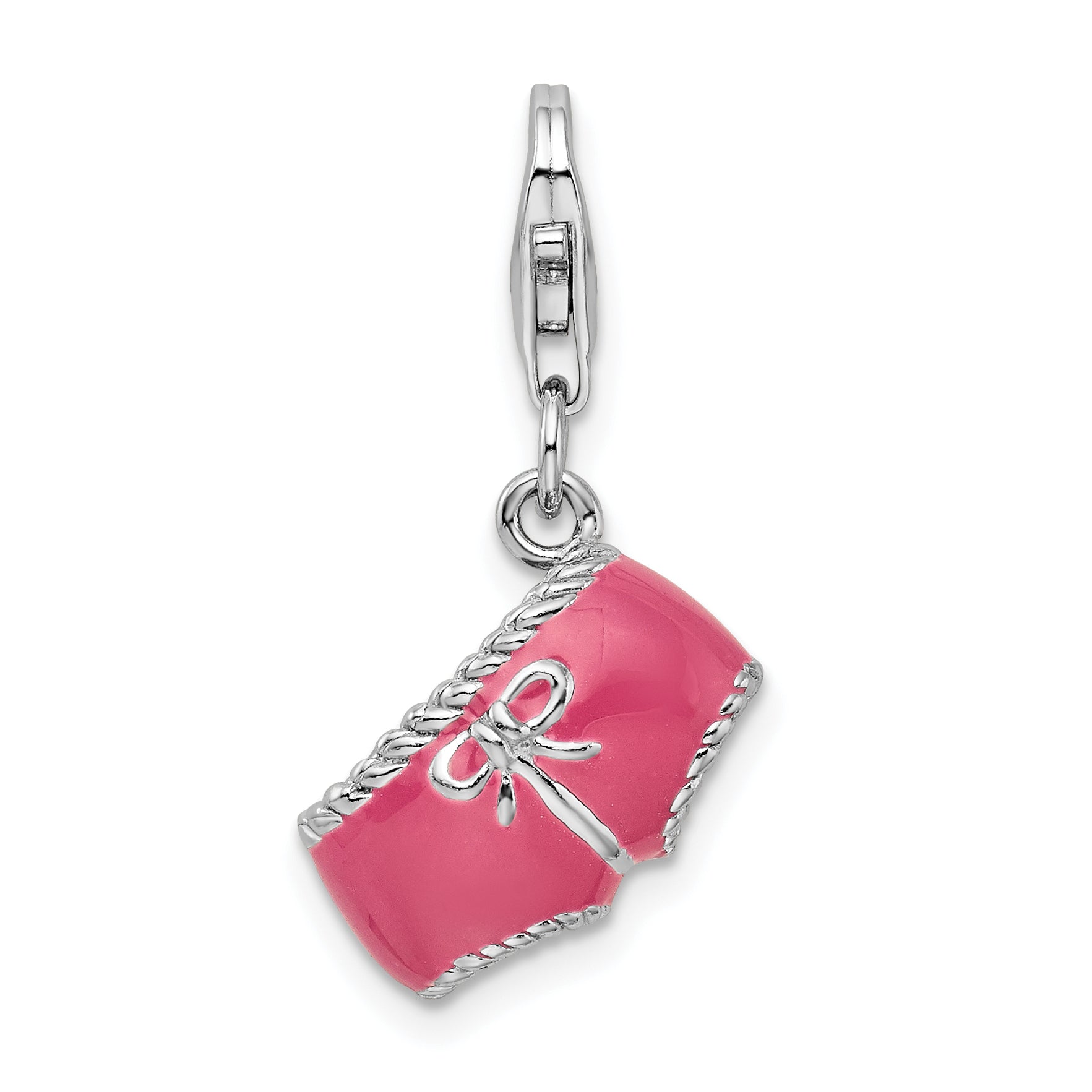 Amore La Vita Sterling Silver Rhodium-plated Polished 3-D Pink Enameled 3-D Bikini Bottom Charm with Fancy Lobster Clasp Main image