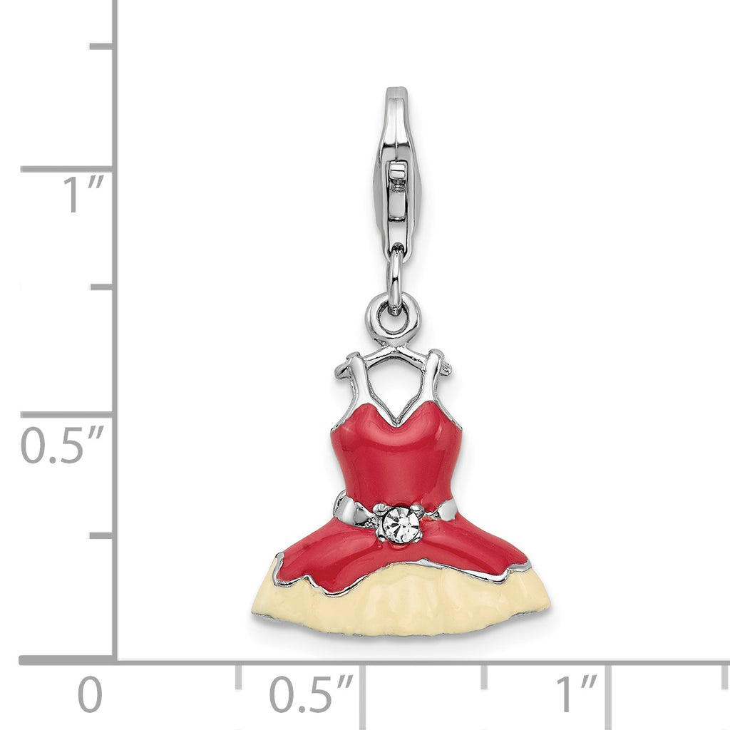 Sterling Silver 925 Pink Crystal Dress Charm with Rhodium Finish