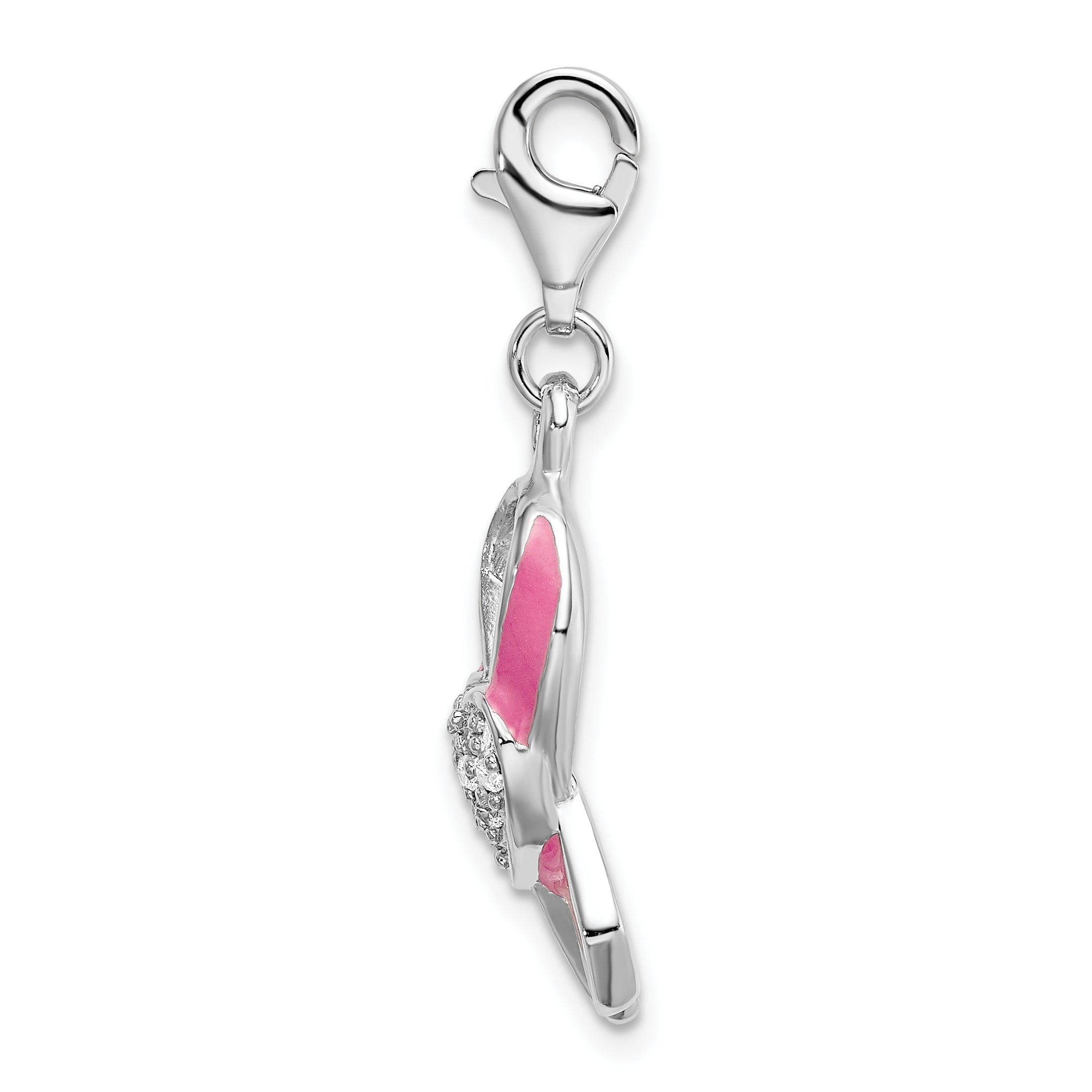 Amore La Vita 925 Sterling Silver Pink CZ Awareness Ribbon and Heart Charm Secondary image