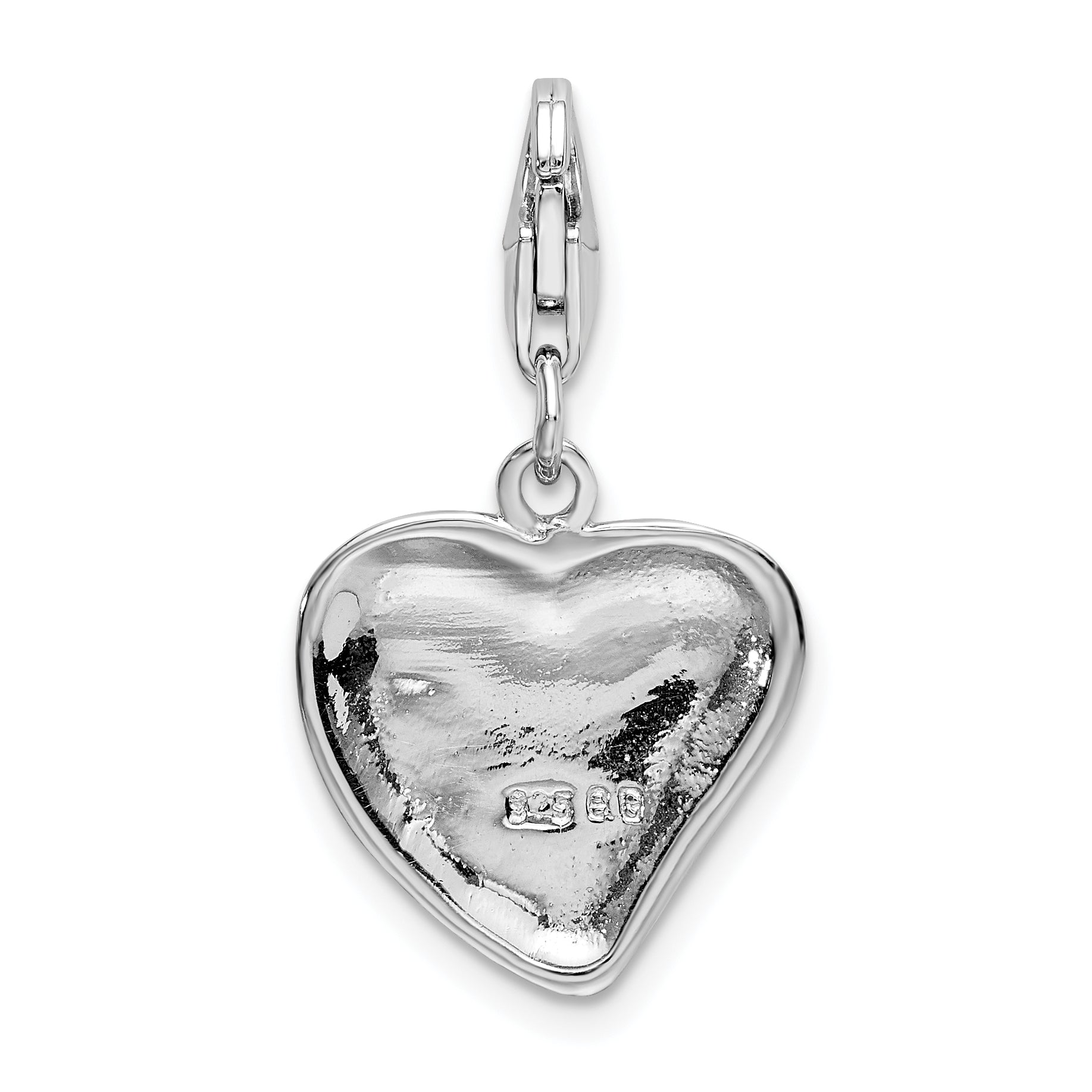 Sterling Silver Dog Paw Heart Charm with Rhodium Polish